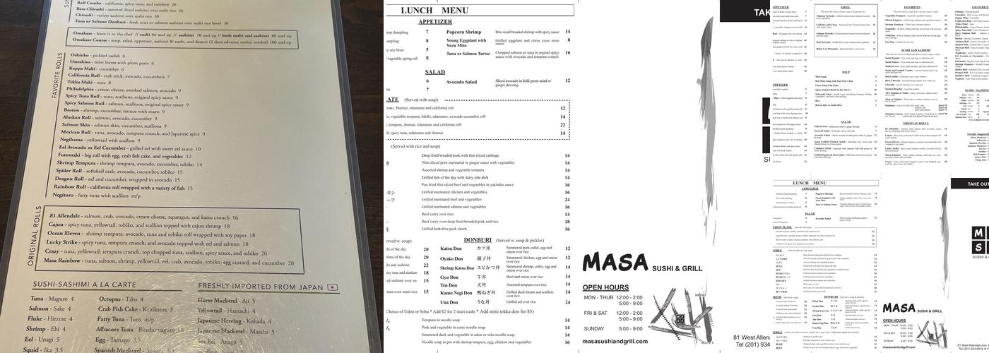 Masa Sushi & Grill Menu
