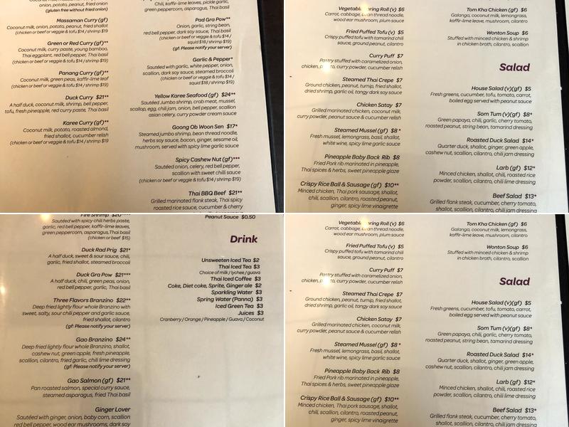 Gao Thai Kitchen Menu
