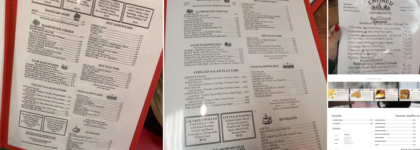 Empire II luncheonette Menu