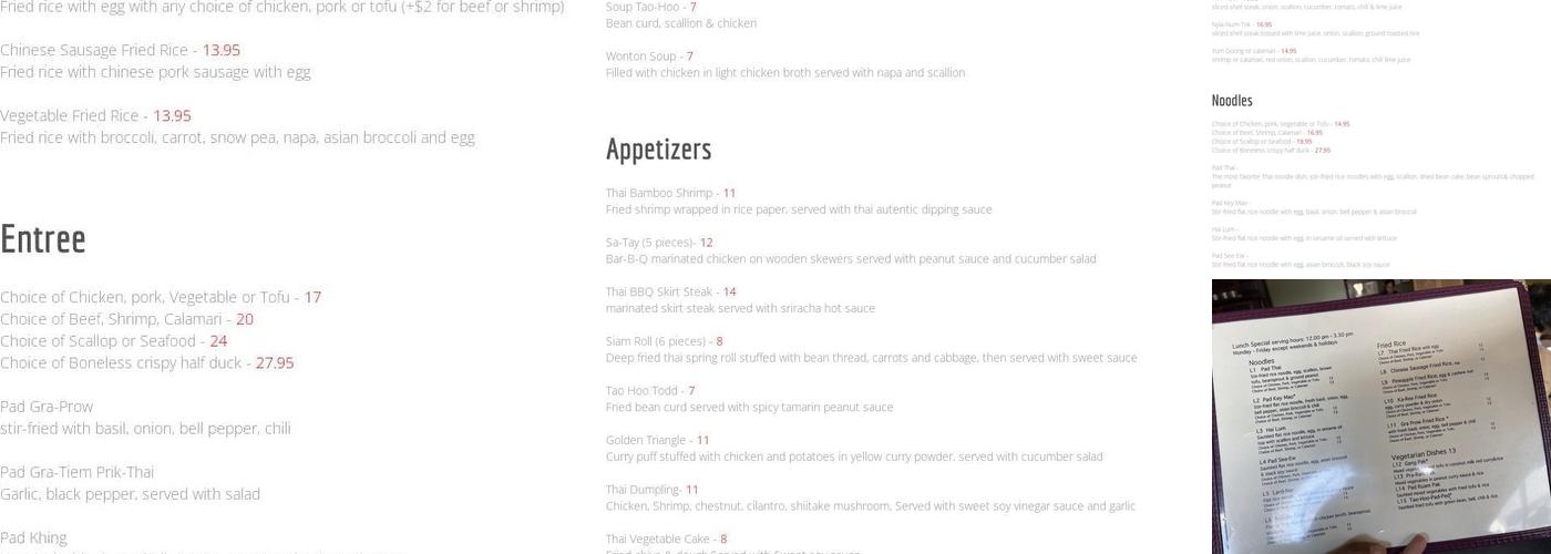 Ridge Thai Menu