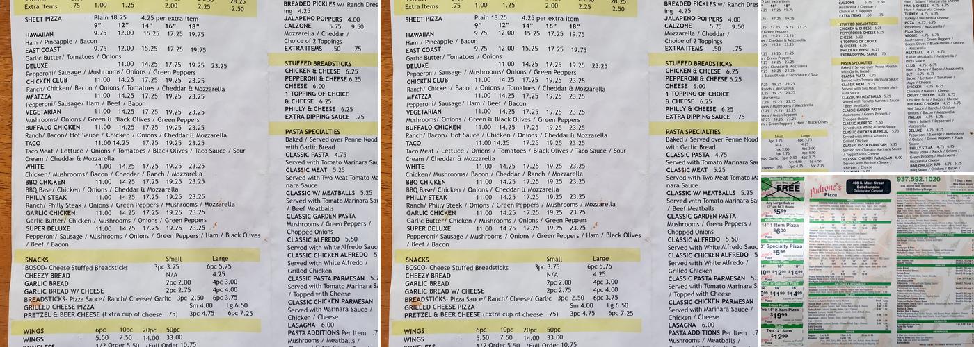 Padrone's Pizza Menu