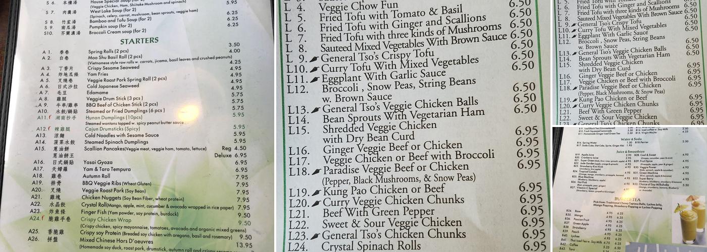 Veggie Heaven Menu