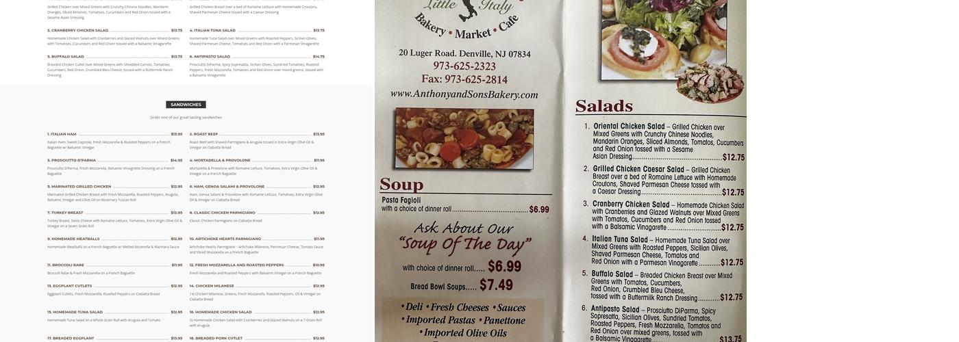 Anthony & Sons Bakery Menu