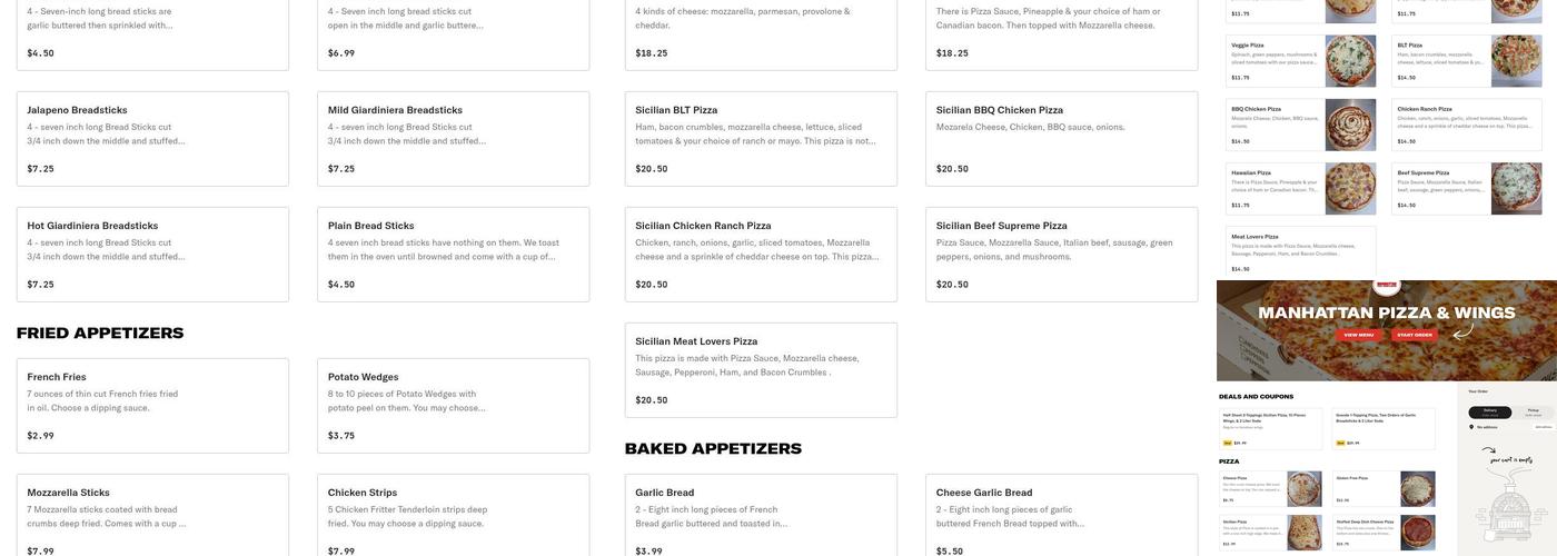 Manhattan Pizza & Wings Menu