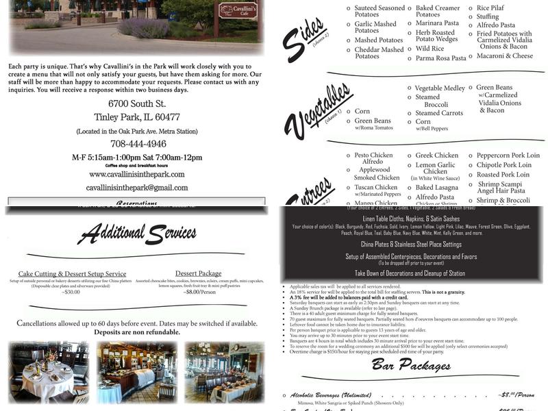 Cavallini's In the Park Menu