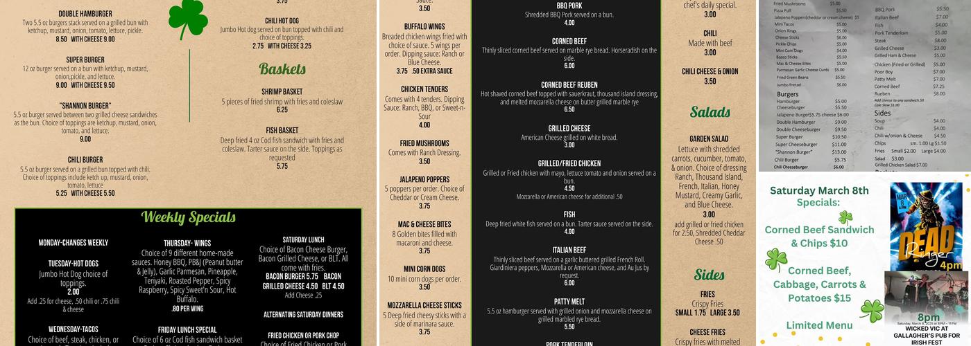 Gallagher's Pub Menu