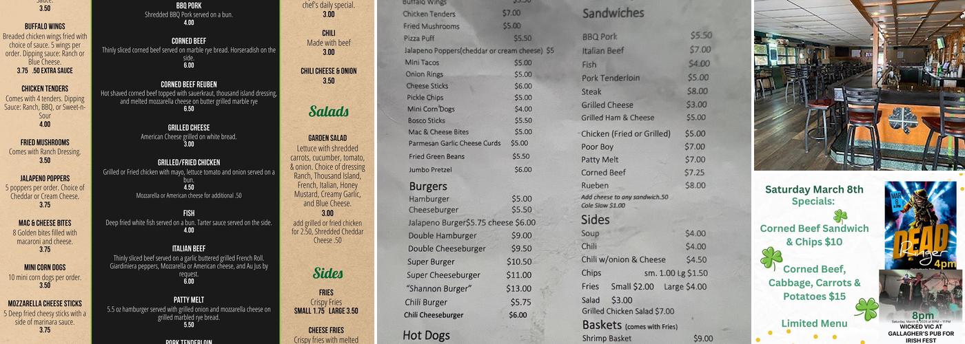 Gallagher's Pub Menu