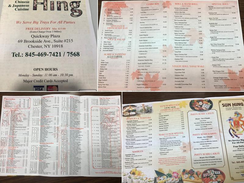 Sunhing Menu