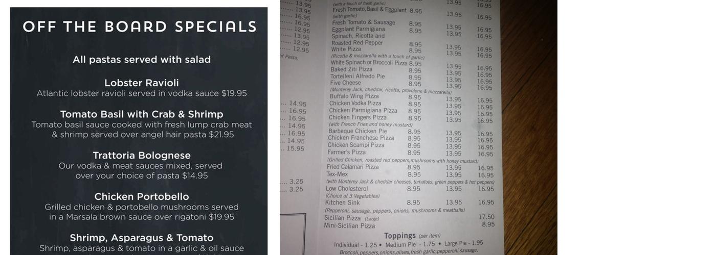 Village Trattoria Menu