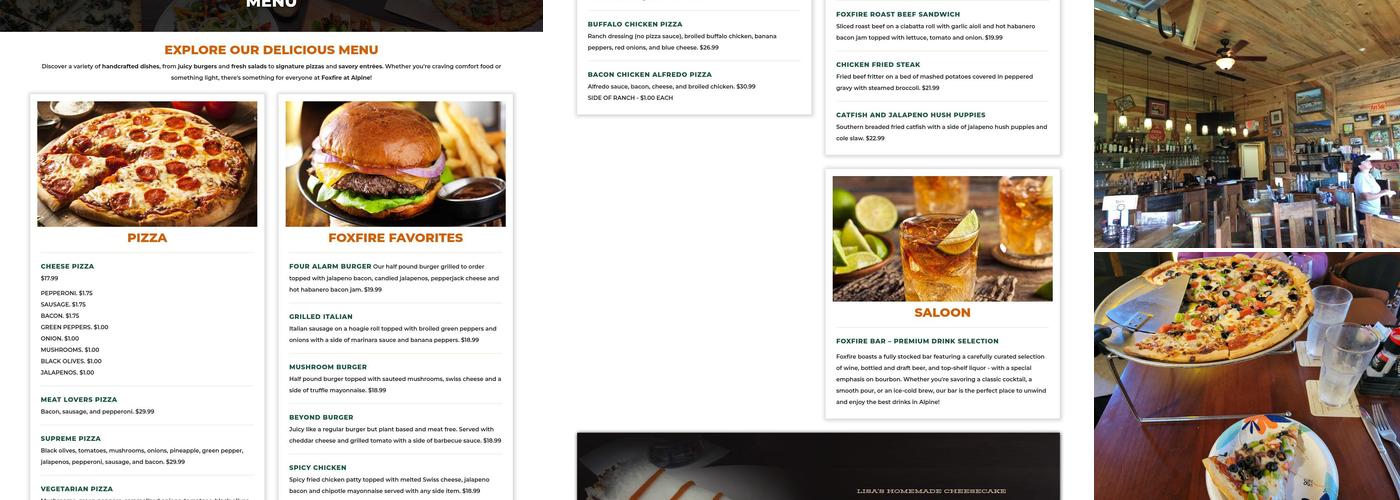 Foxfire at Alpine Menu