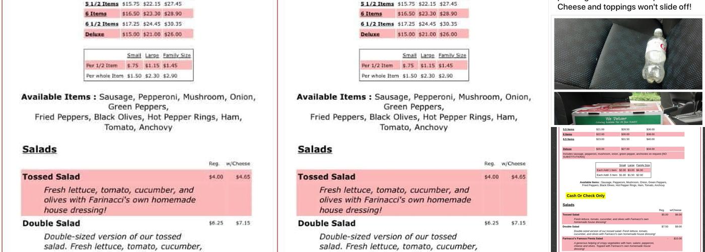 Farinacci Pizza Menu