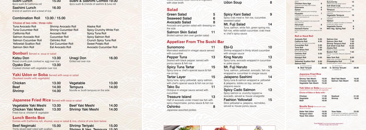 Mt Fuji Restaurant Menu