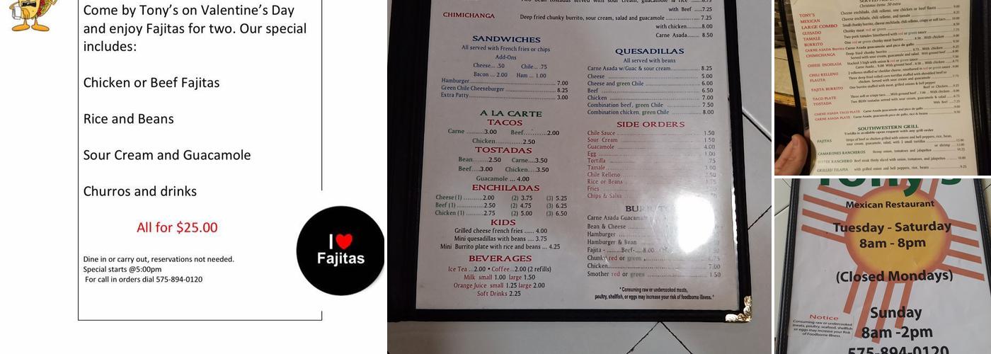 Tony's Menu