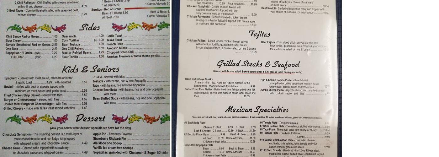 Sunset Grill Menu