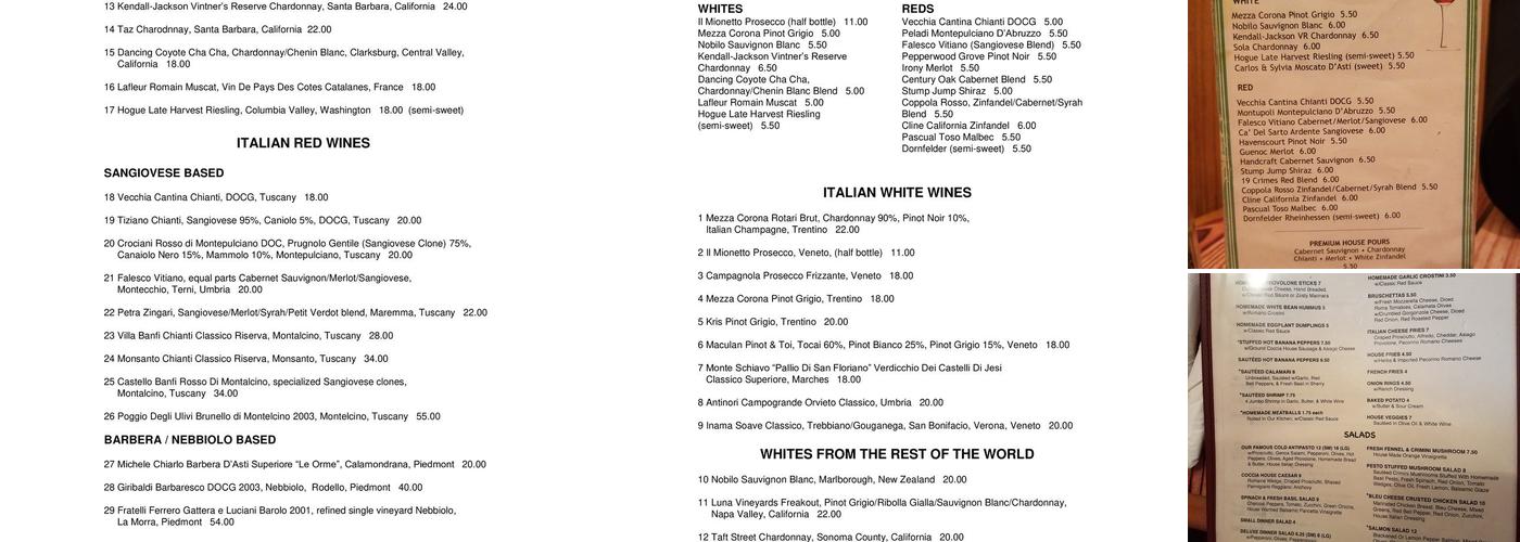 Coccia House Menu