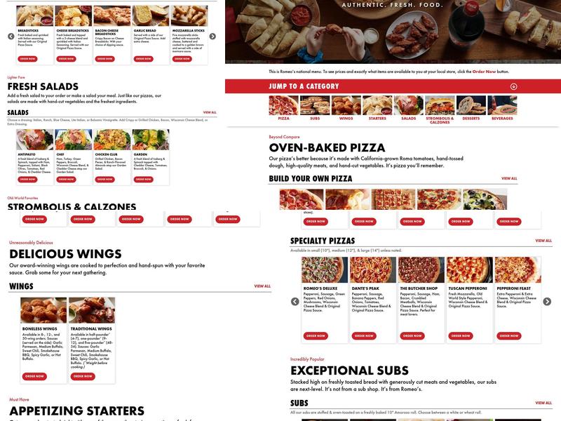 Romeo's Pizza Menu