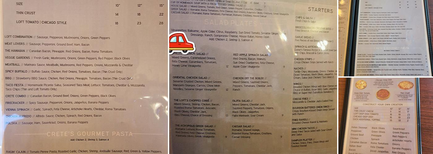 The Loft restaurant Menu