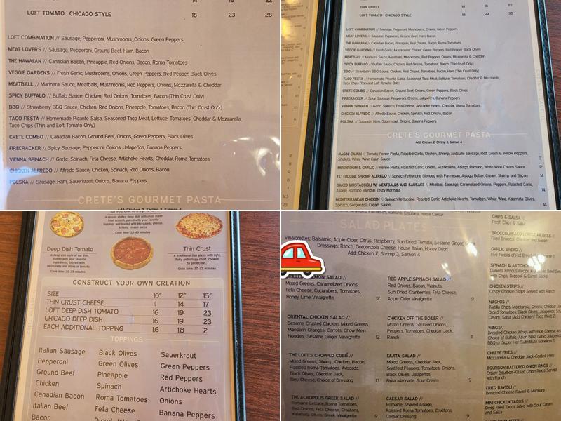 The Loft restaurant Menu
