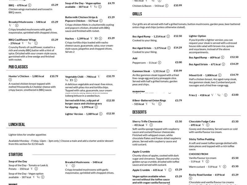 Original White Hart by Marston's Inns Menu