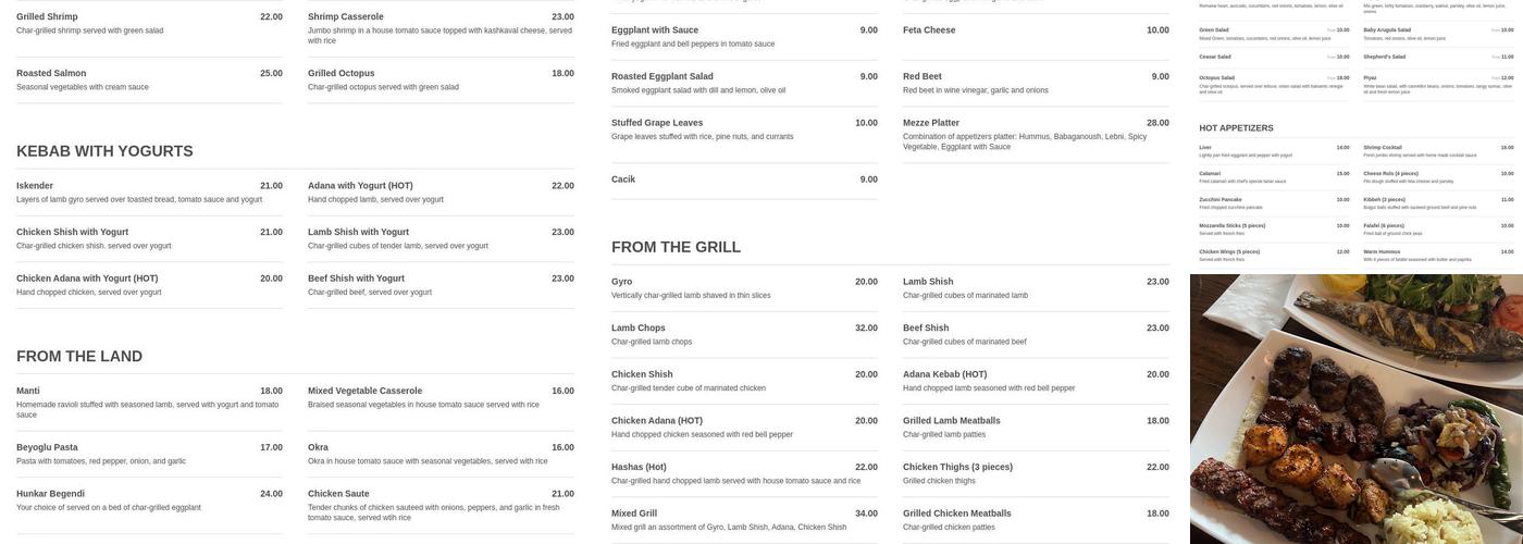 Beyoglu Grill Menu