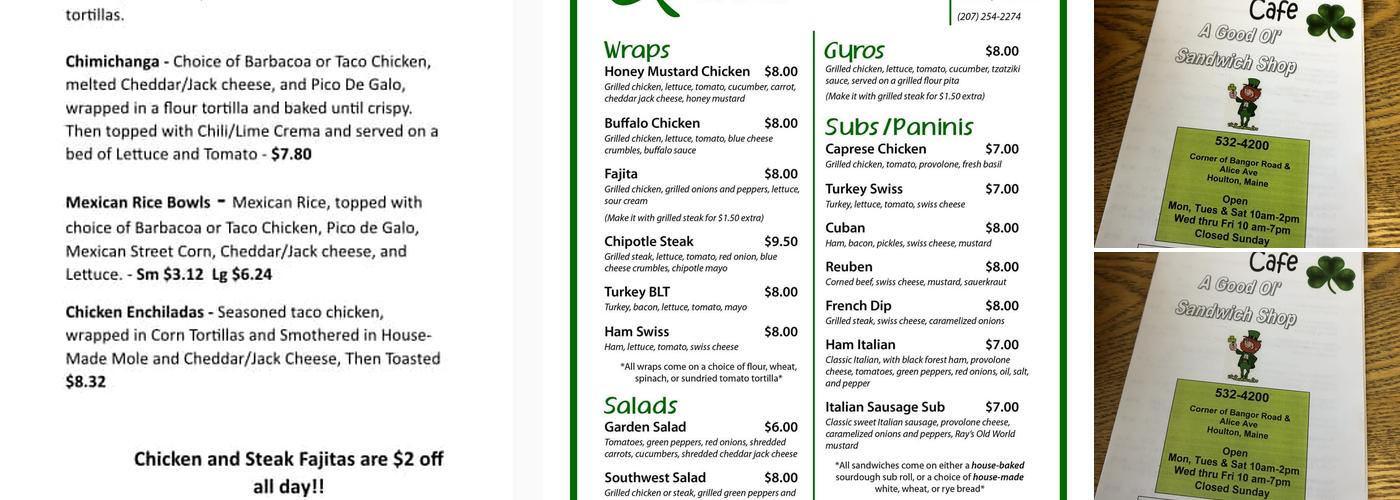 Shamrock Cafe Menu