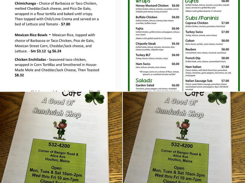 Shamrock Cafe Menu