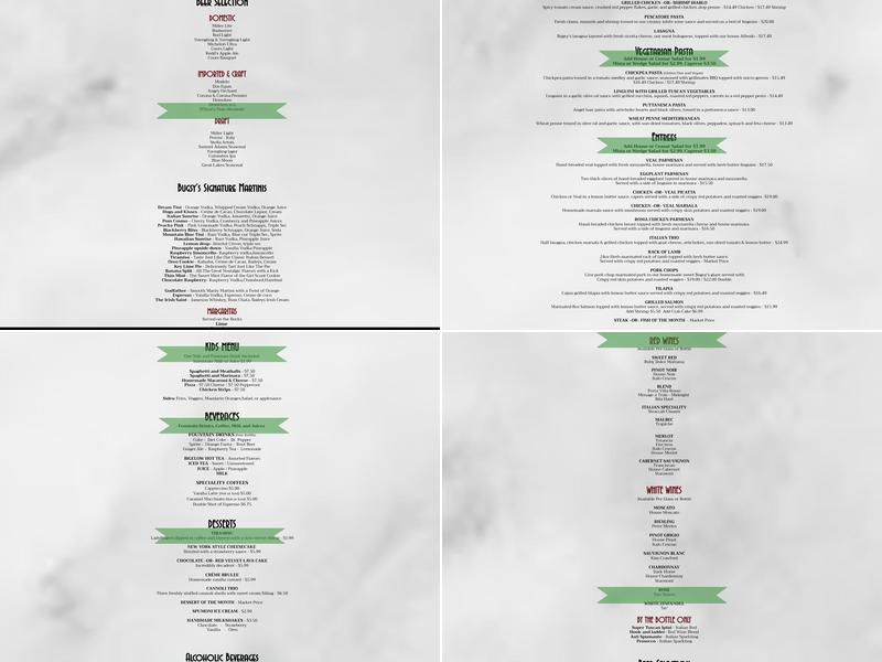 Bugsy's Italian Cuisine Menu