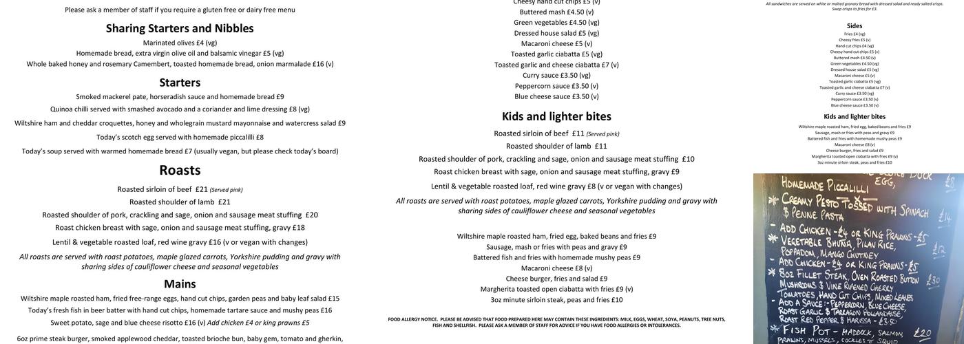 The Plough on the Hill Menu