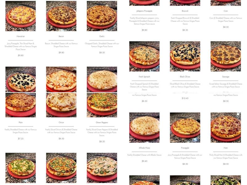 Singas Famous Pizza Menu
