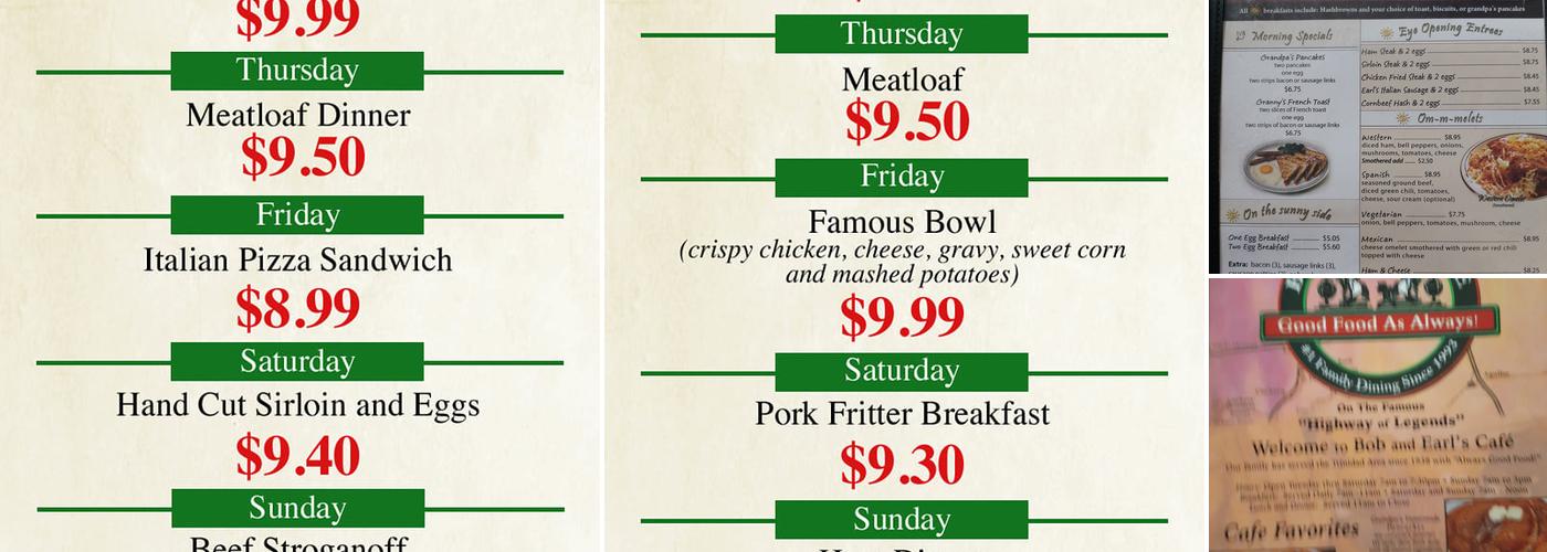 Bob & Earl's Cafe Menu
