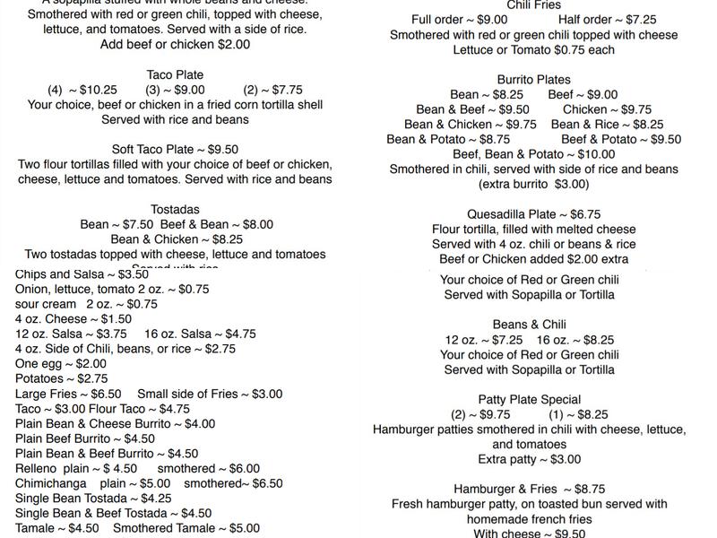 El Rancho Restaurant & Bar Menu