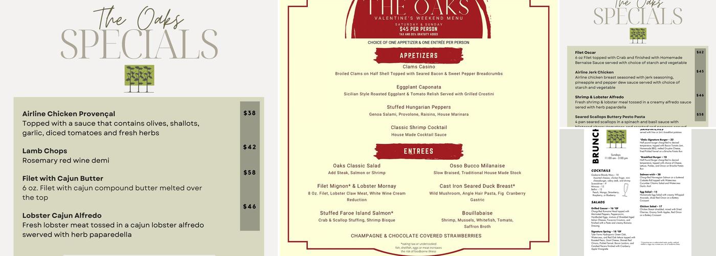 The Oaks Menu