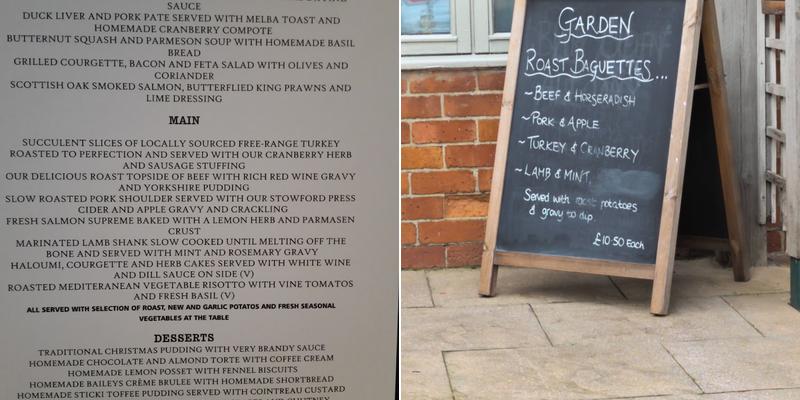 The Bell, Purton Menu