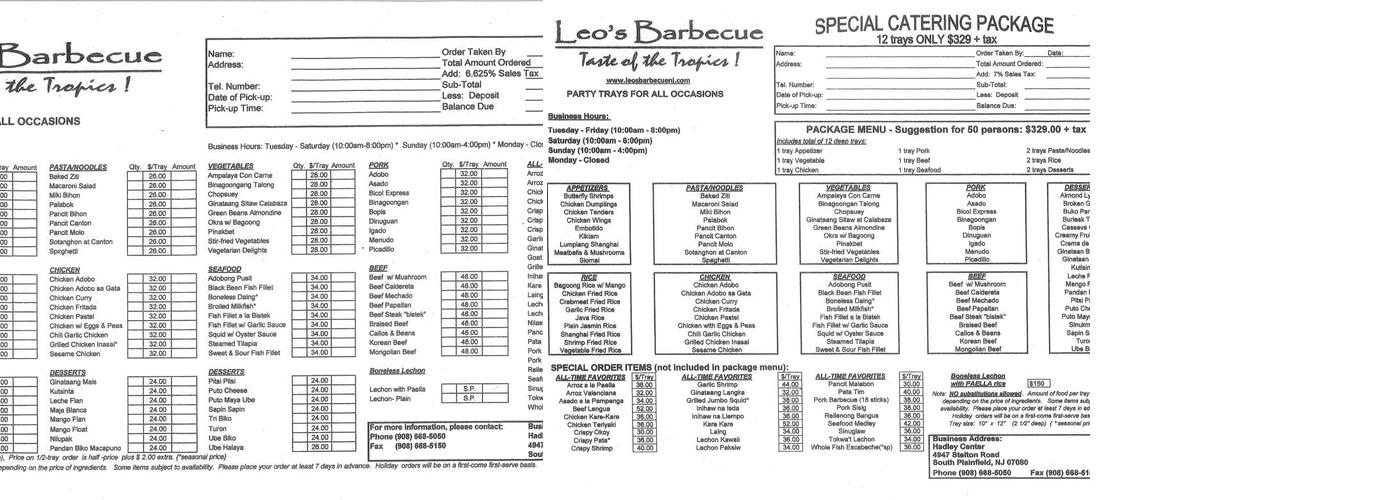 Leo's Barbecue Menu