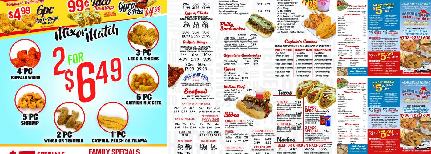 Captain Hooks of Flossmoor Menu