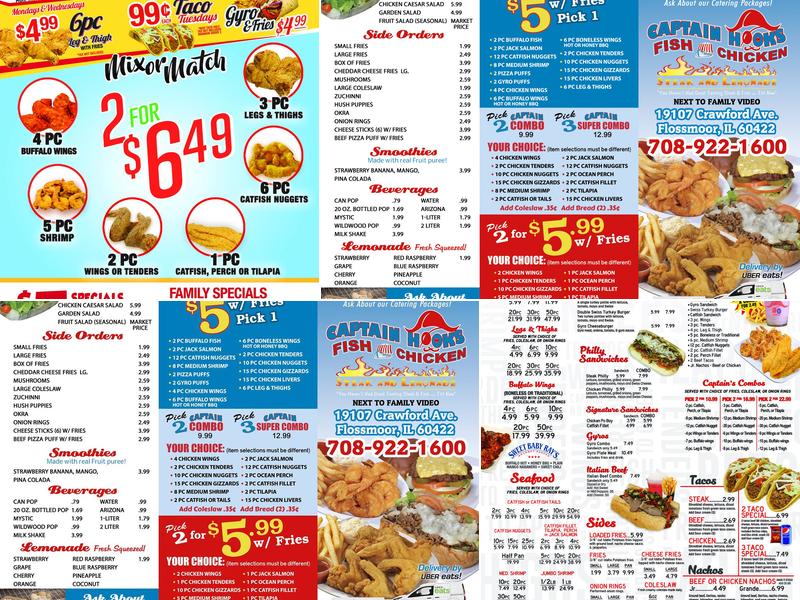 Captain Hooks of Flossmoor Menu