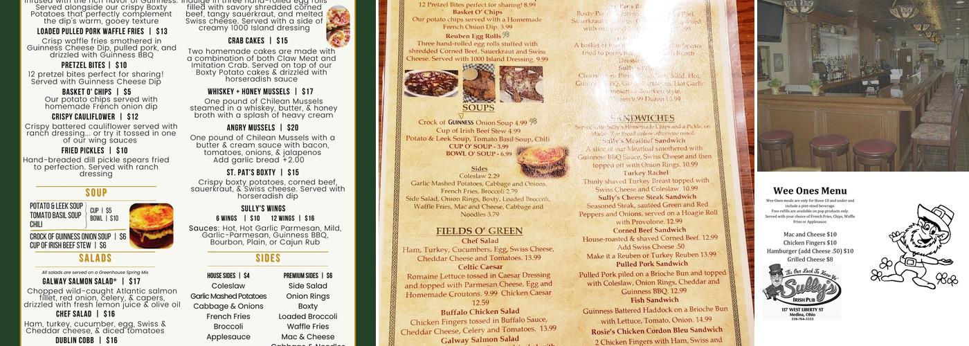 Sully's Irish Pub Menu