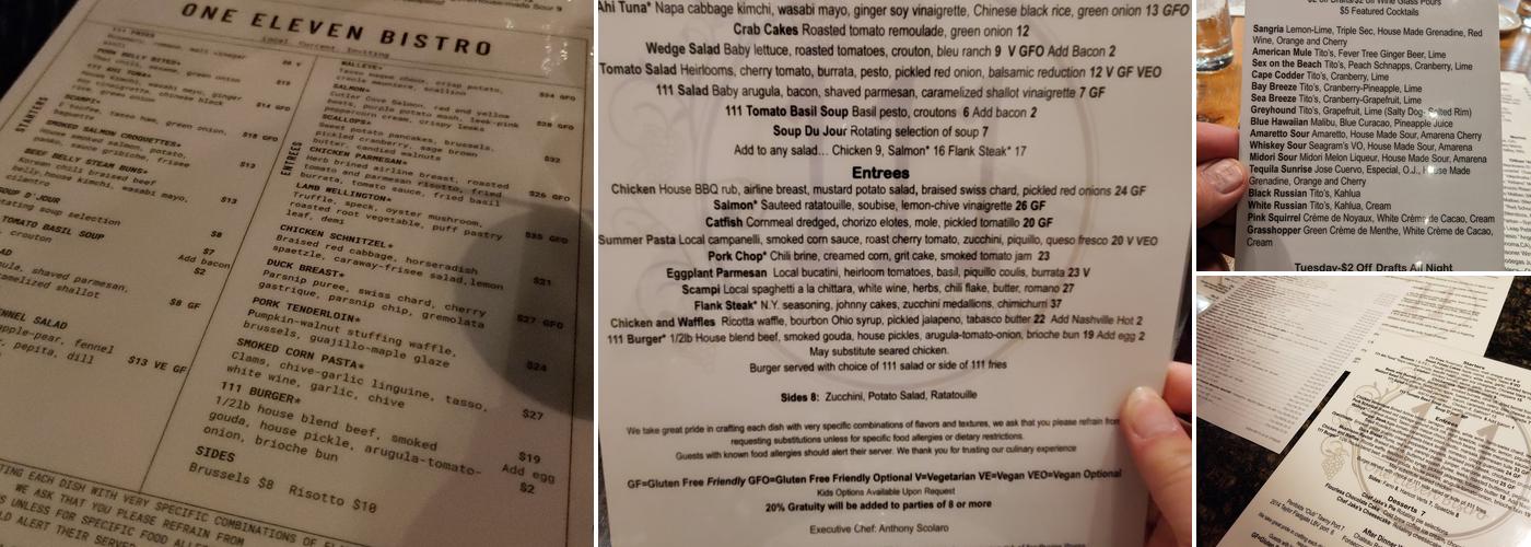 One Eleven Bistro Menu