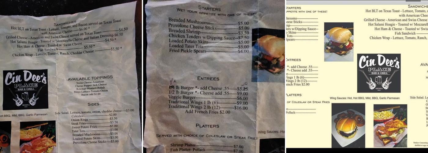 Cin Dees Place Menu