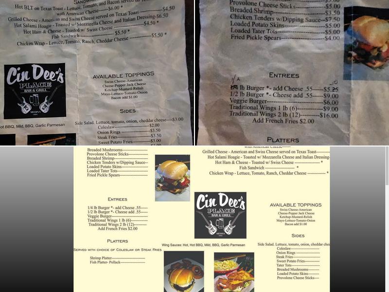 Cin Dees Place Menu