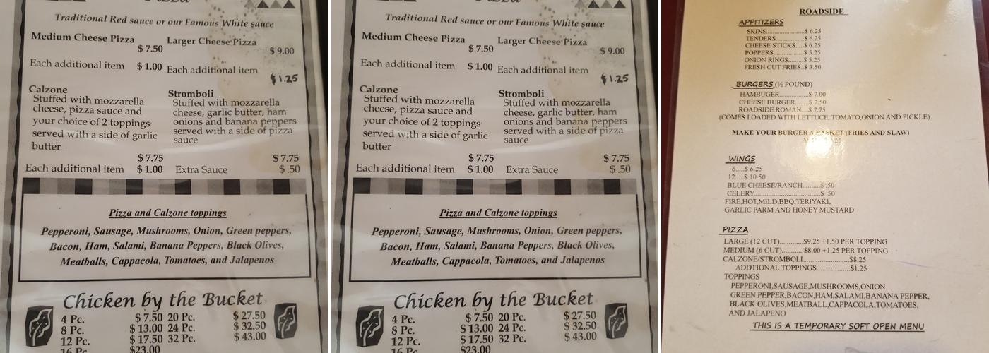 Roadside Inn Menu