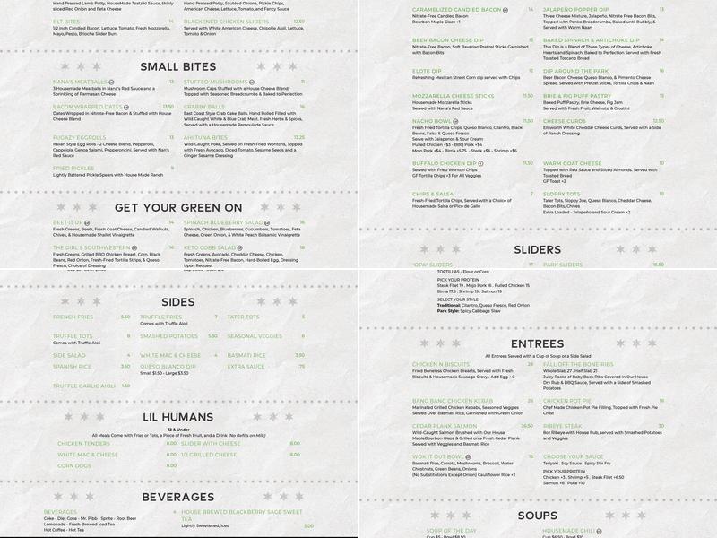 Girl in the Park Menu