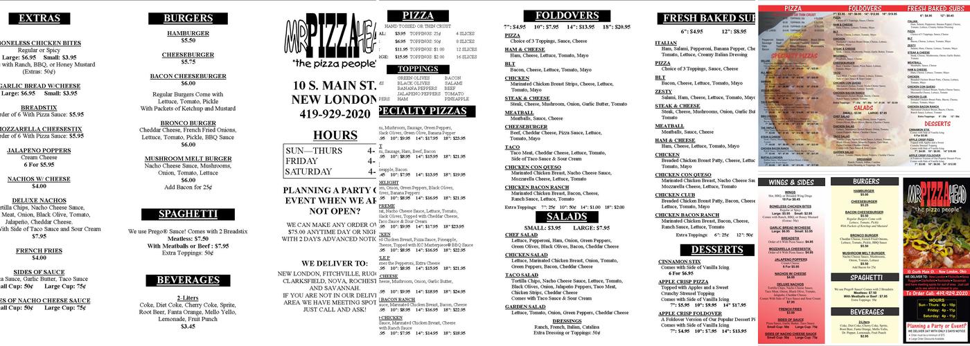 MrPizzaHead Menu