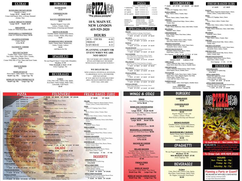 MrPizzaHead Menu