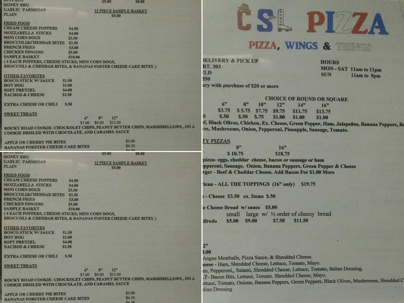 CSL PIZZA Menu