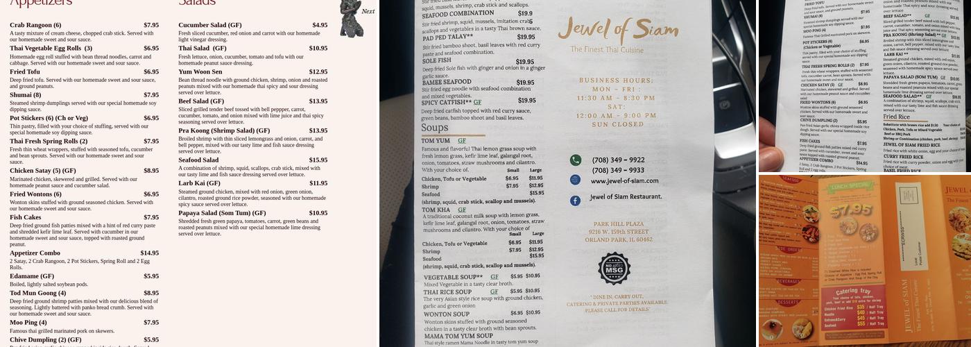 Jewel of Siam Menu
