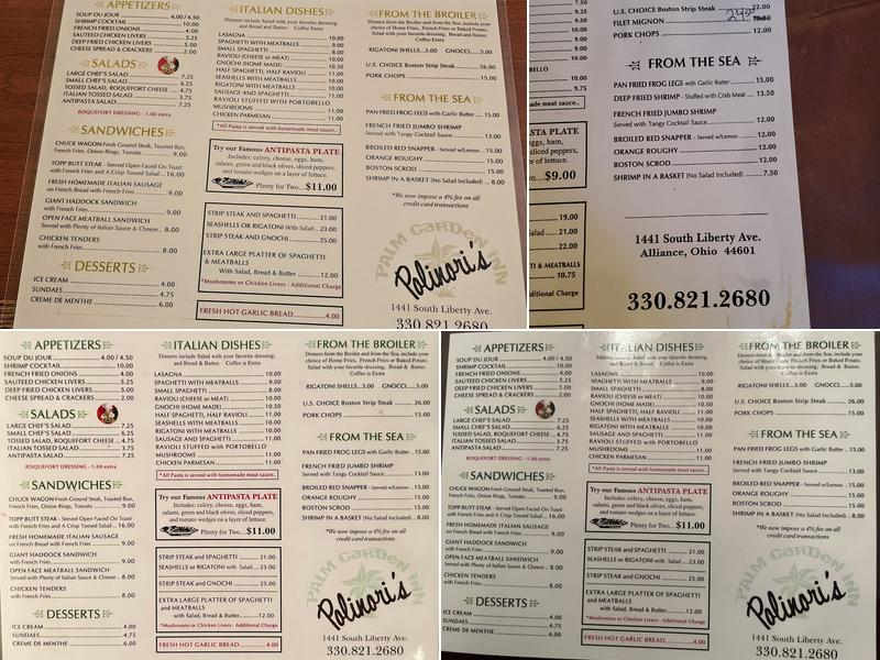 Polinori's Palm Garden Inn Menu