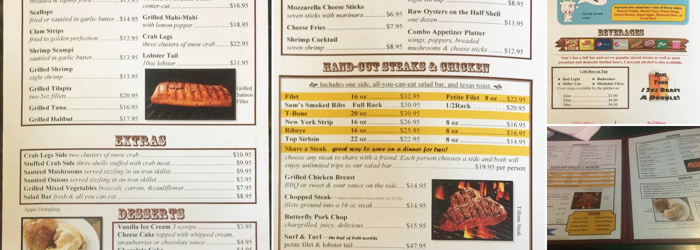 Sam's Steakhouse Menu