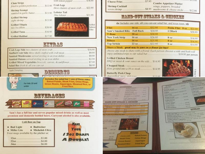 Sam's Steakhouse Menu