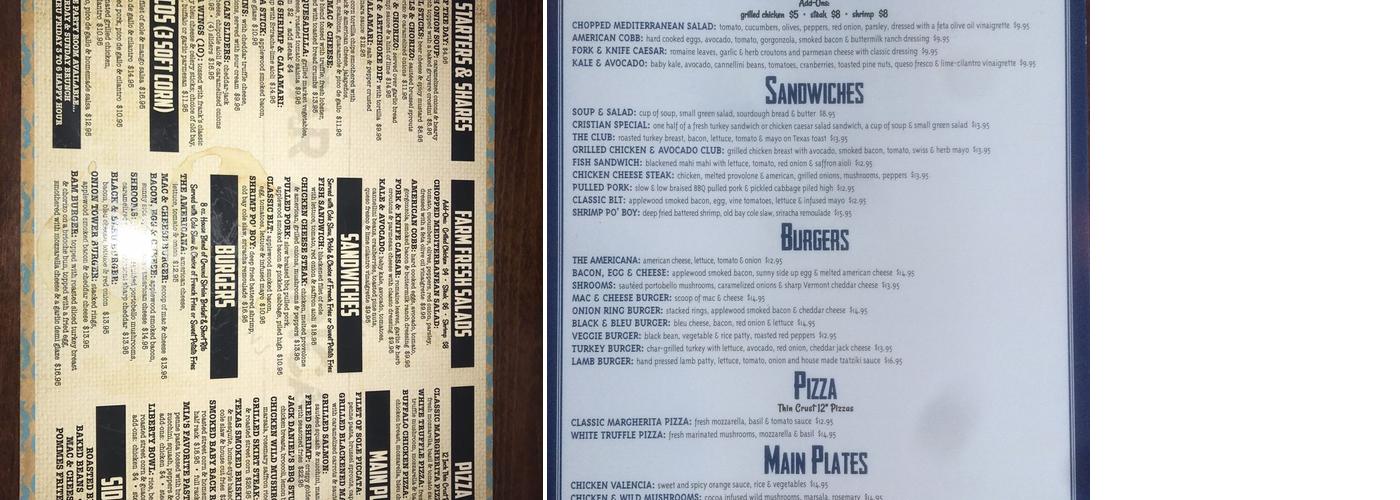 Bar Americana Menu